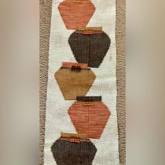 VTG Southwestern Wall Hanging Tapestry Boho Woven Wool Pottery MCM Earth Tones - Picture 3 of 11